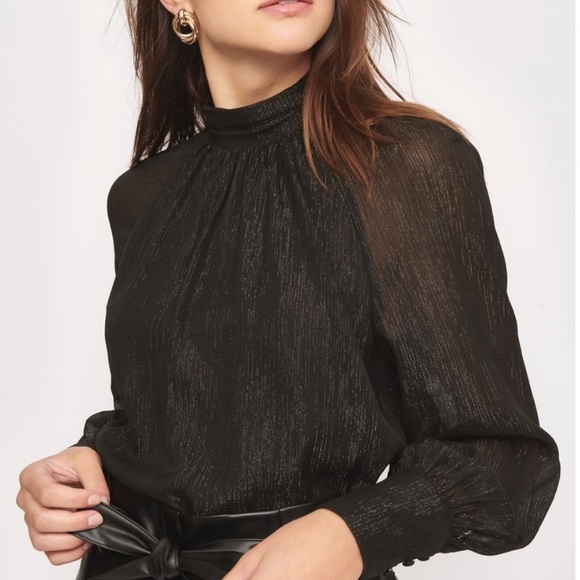 NWOT Glittery Balloon sleeve high neck blouse - Picture 1 of 8